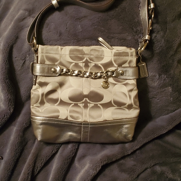 Coach Bags Coach Signature Gold Handbag With Chain Accent Poshmark